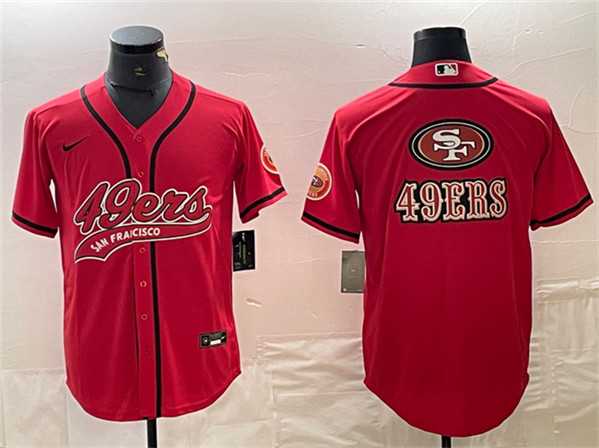 Mens San Francisco 49ers Red Team Big Logo With Patch Cool Base Stitched Baseball Jersey->san francisco 49ers->NFL Jersey